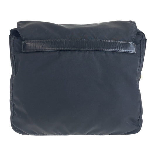 PRADA Shoulder Bag Nylon Black SilverMetal Shoulder Bag pochette Test Triangle With logo Women Used Authentic