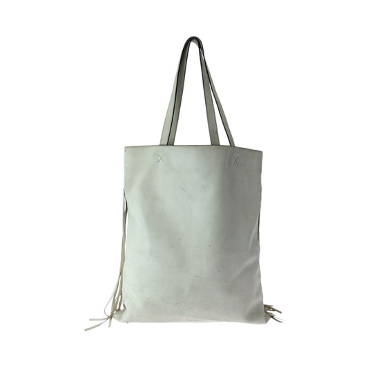 LOEWE Tote Bag leather White black Tote Bag Shoulder Bag anagram Logo Design Bar Tikal Fringe Women Used Authentic