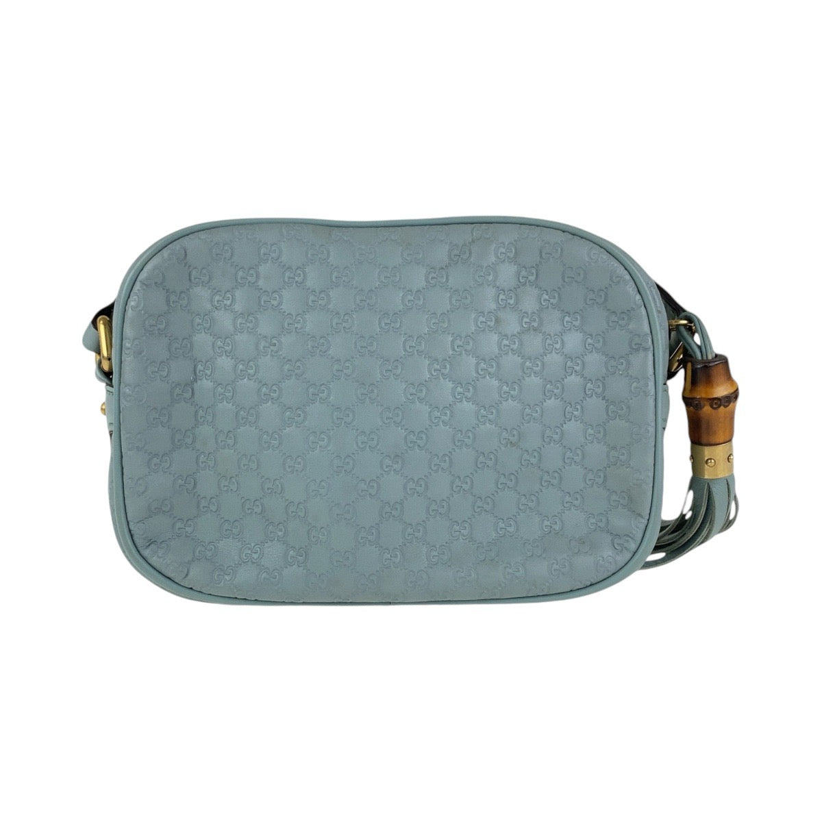GUCCI Shoulder Bag 309538 leather Blue GoldMetal Crossbody Shoulder Bag Pochette Micro Guccissima Bamboo Women Used Authentic