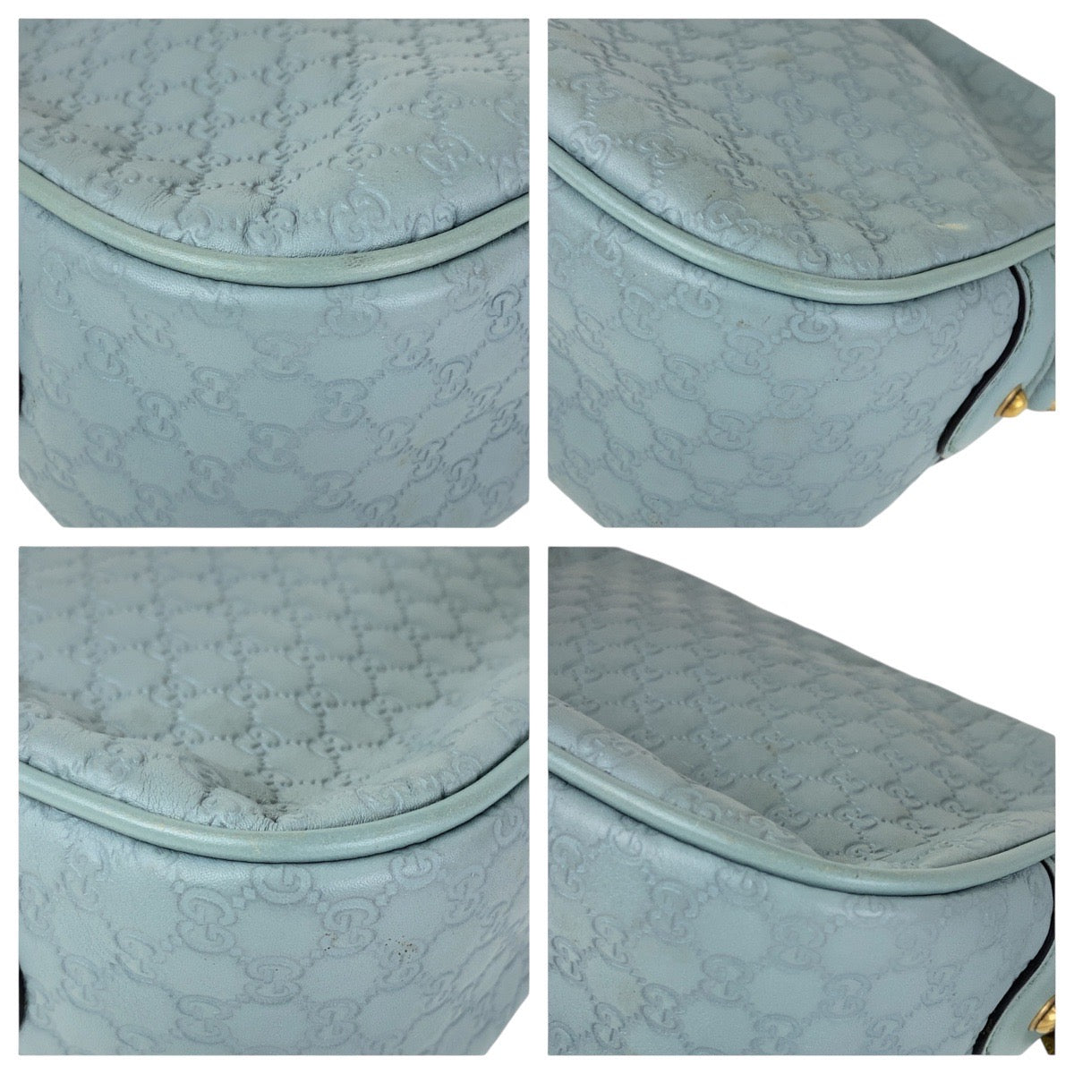GUCCI Shoulder Bag 309538 leather Blue GoldMetal Crossbody Shoulder Bag Pochette Micro Guccissima Bamboo Women Used Authentic