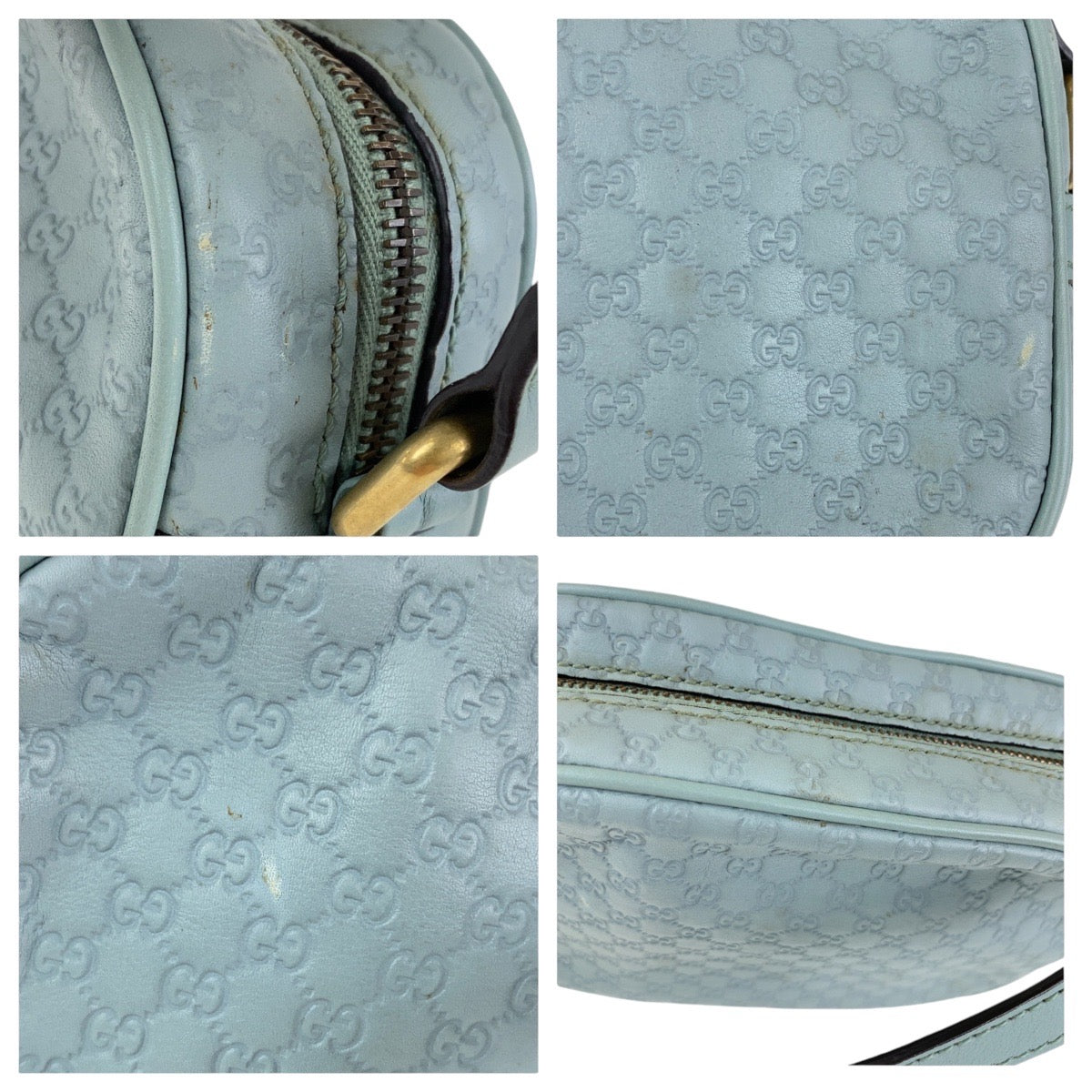 GUCCI Shoulder Bag 309538 leather Blue GoldMetal Crossbody Shoulder Bag Pochette Micro Guccissima Bamboo Women Used Authentic