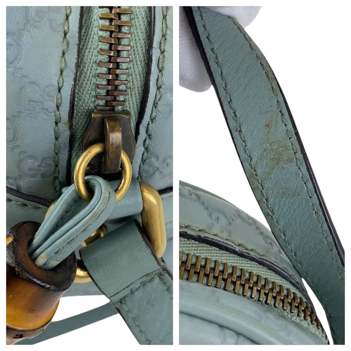 GUCCI Shoulder Bag 309538 leather Blue GoldMetal Crossbody Shoulder Bag Pochette Micro Guccissima Bamboo Women Used Authentic