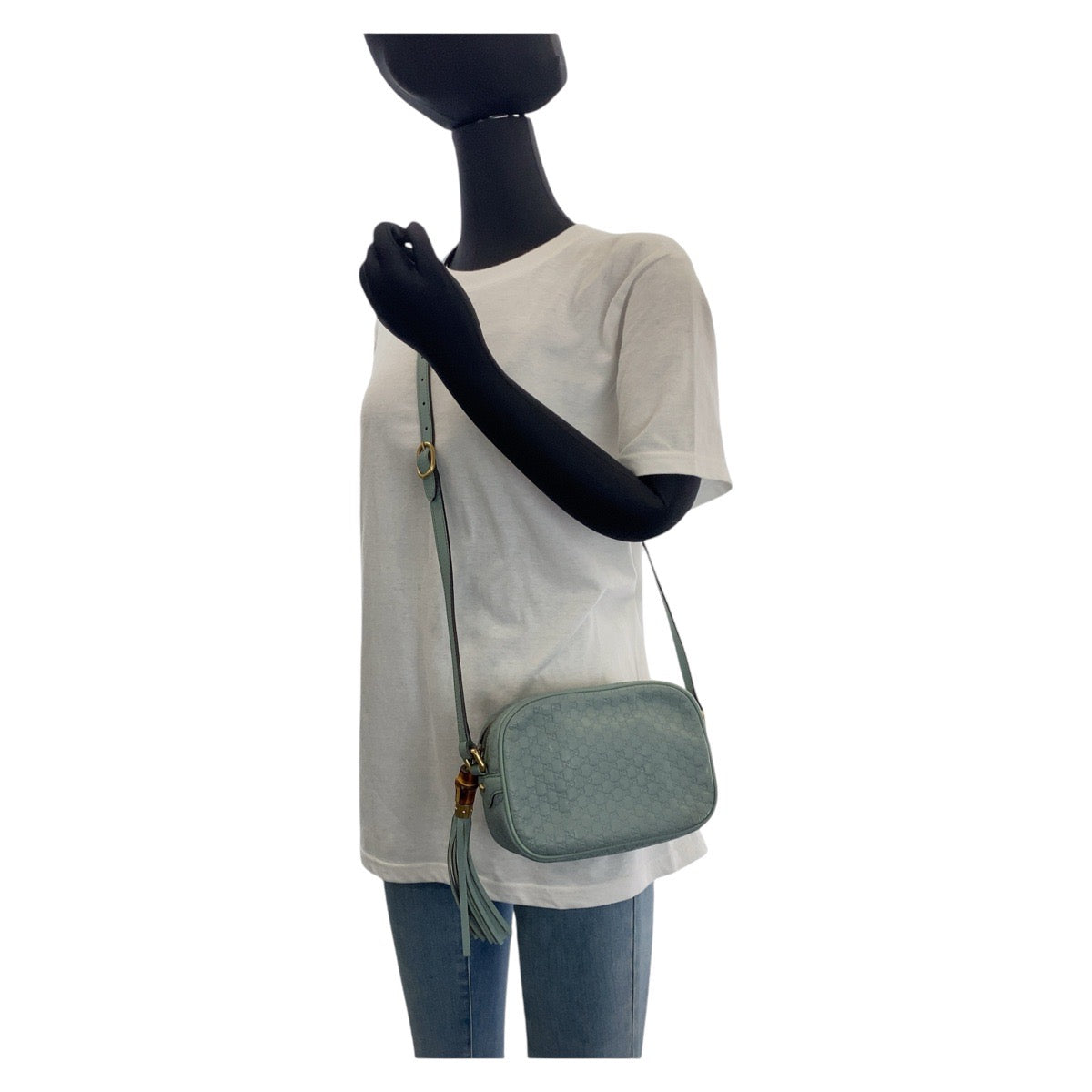 GUCCI Shoulder Bag 309538 leather Blue GoldMetal Crossbody Shoulder Bag Pochette Micro Guccissima Bamboo Women Used Authentic