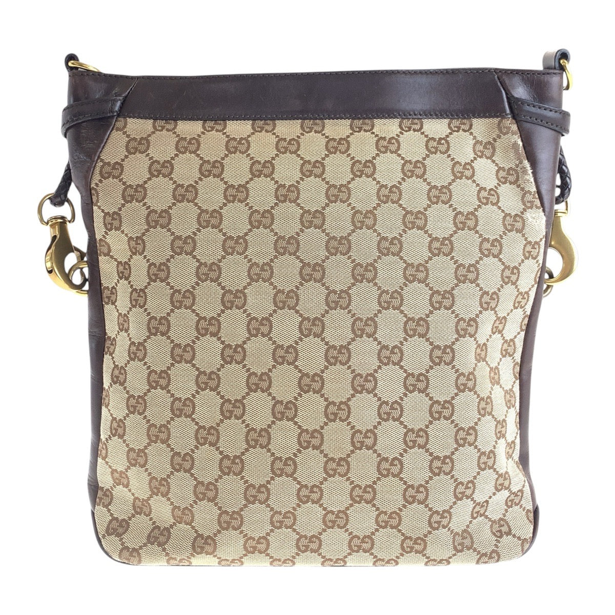GUCCI Shoulder Bag 109097 GG canvas, leather Brown Gold Metal Shoulder Bag pochette Women Used Authentic