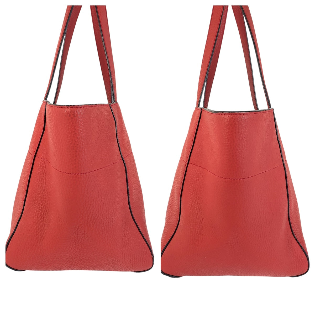 PRADA Tote Bag leather Red Gold Metal Triangle With logo