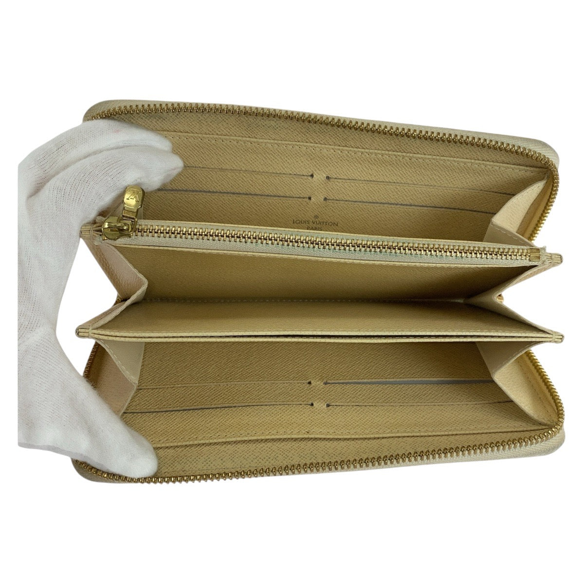 LOUIS VUITTON Long Wallet Purse N60019 PVC Ivory Long wallet Damier Azur Zippy wallet Women Used Authentic
