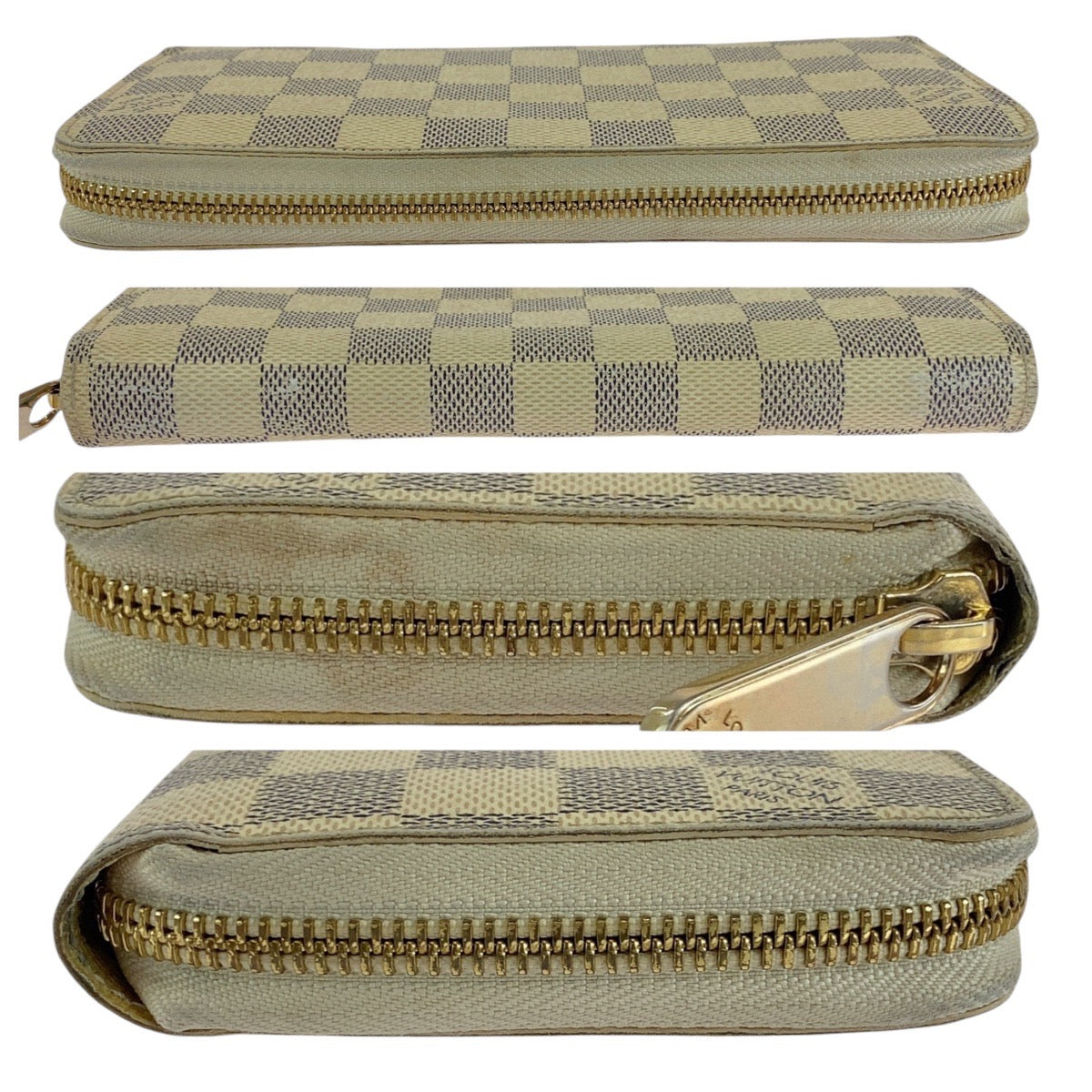 LOUIS VUITTON Long Wallet Purse N60019 PVC Ivory Long wallet Damier Azur Zippy wallet Women Used Authentic