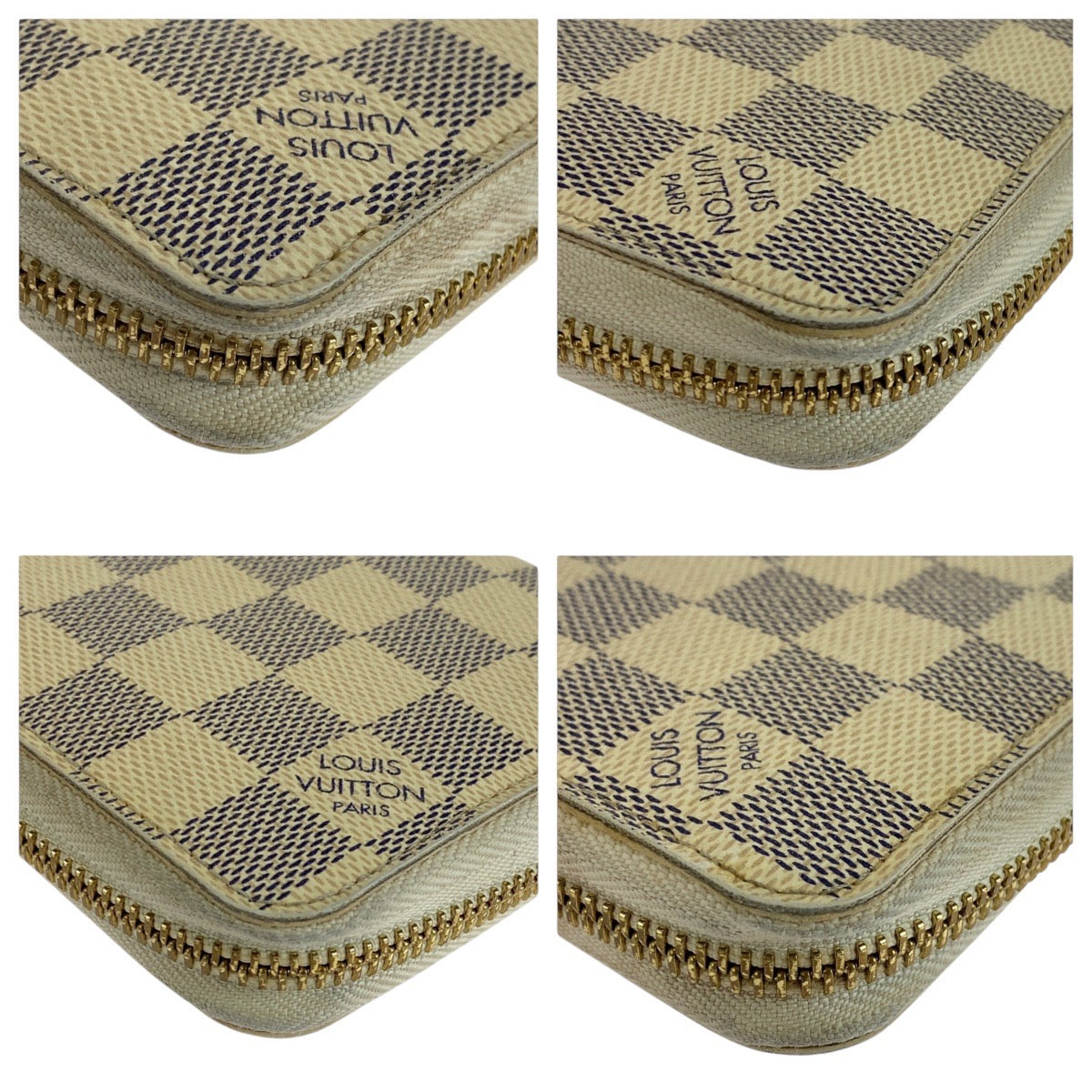 LOUIS VUITTON Long Wallet Purse N60019 PVC Ivory Long wallet Damier Azur Zippy wallet Women Used Authentic