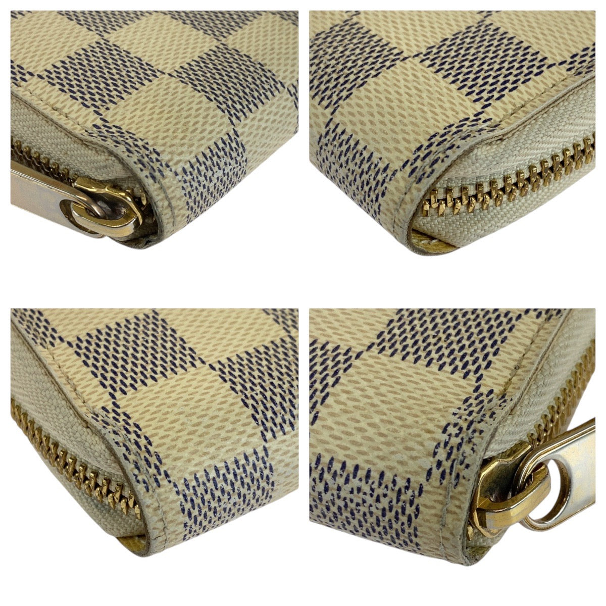 LOUIS VUITTON Long Wallet Purse N60019 PVC Ivory Long wallet Damier Azur Zippy wallet Women Used Authentic