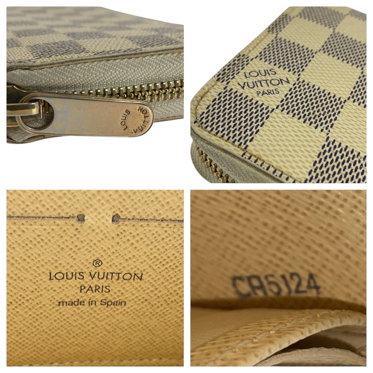 LOUIS VUITTON Long Wallet Purse N60019 PVC Ivory Long wallet Damier Azur Zippy wallet Women Used Authentic