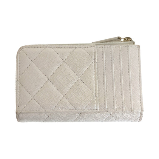CHANEL Coin case Caviar skin White GoldMetal Coin case fragment case Matrasse COCO Mark Women Used Authentic