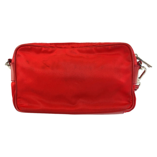 PRADA Shoulder Bag Nylon Red Silver Metal Crossbody Shoulder Bag Pochette Test Triangle With logo Women Used Authentic