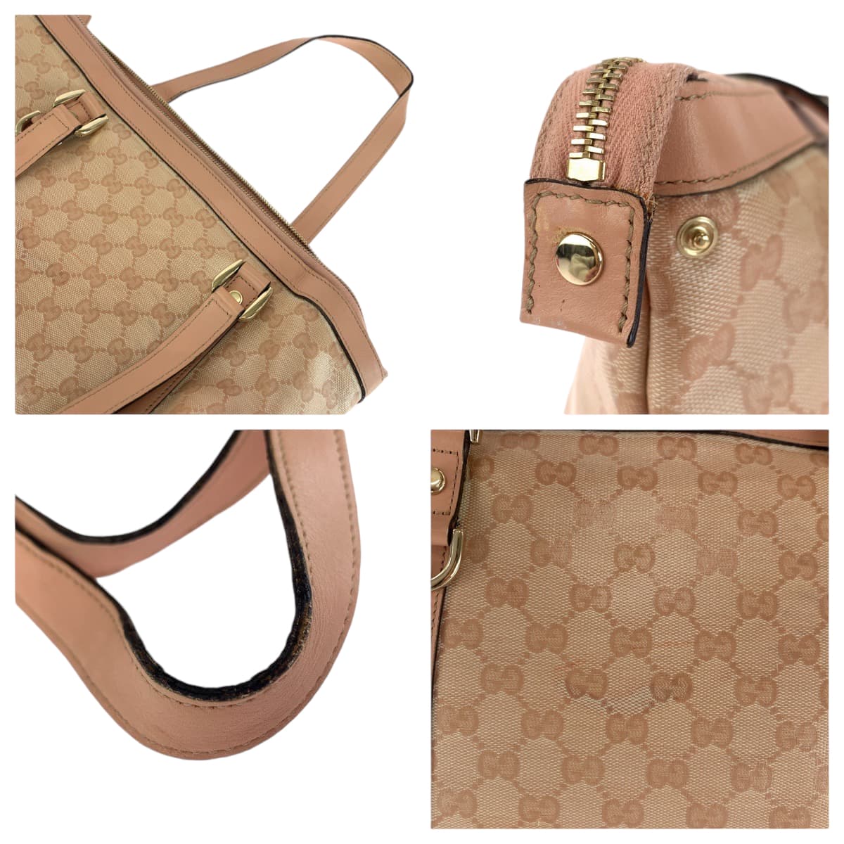 GUCCI Tote Bag 141470 PVC Pink Gold Metal Tote Bag Shoulder Bag Guccisima Women Used Authentic