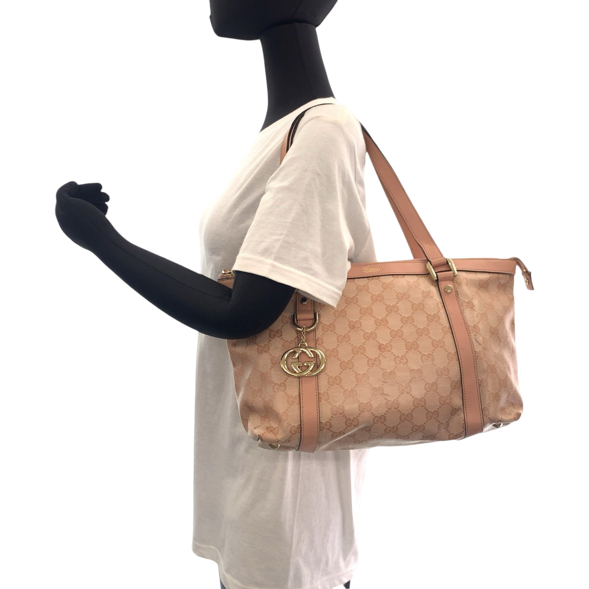 GUCCI Tote Bag 141470 PVC Pink Gold Metal Tote Bag Shoulder Bag Guccisima Women Used Authentic