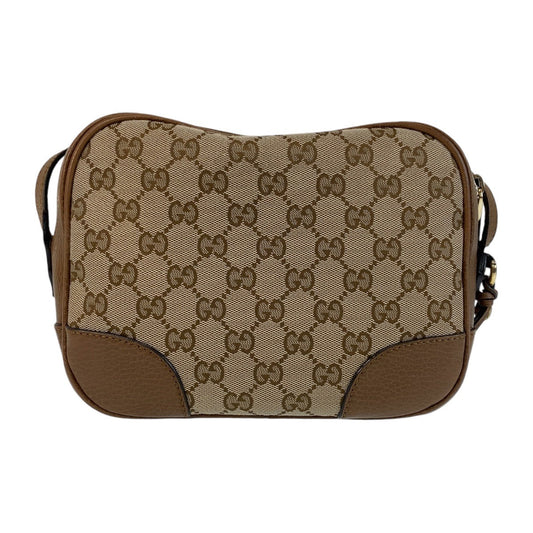 GUCCI Shoulder Bag 449413 GG canvas, leather Brown Gold Metal Crossbody Shoulder Bag Pochette Women Used Authentic