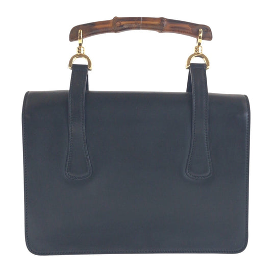 GUCCI Handbag 000 113 0231 leather Black GoldMetal Bamboo Women Used Authentic