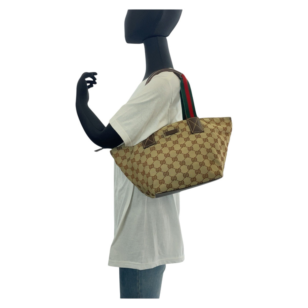 GUCCI Tote Bag 131228 GG canvas, leather Brown beige Tote Bag Shoulder Bag Sherry line Women Used Authentic