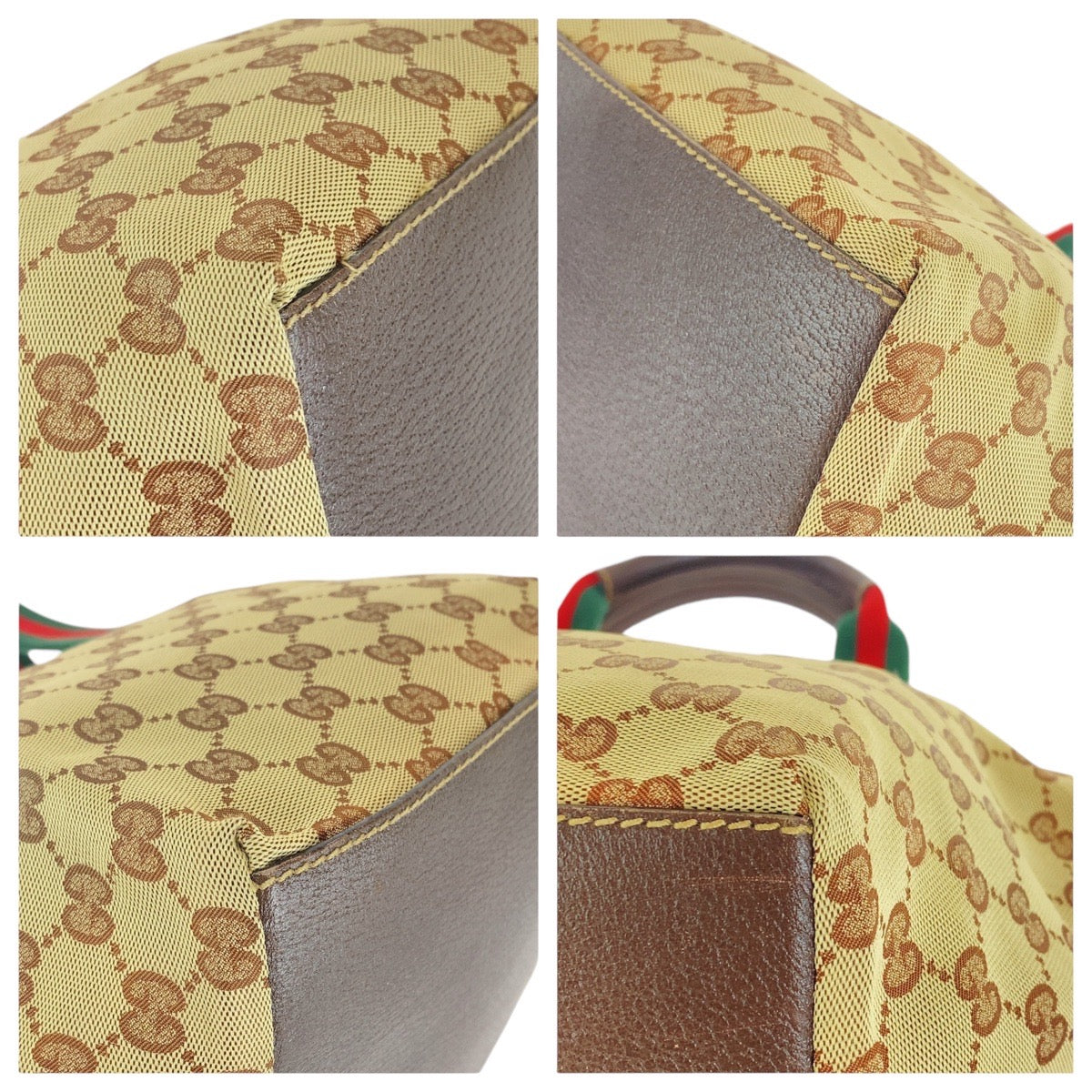 GUCCI Tote Bag 131228 GG canvas, leather Brown beige Tote Bag Shoulder Bag Sherry line Women Used Authentic