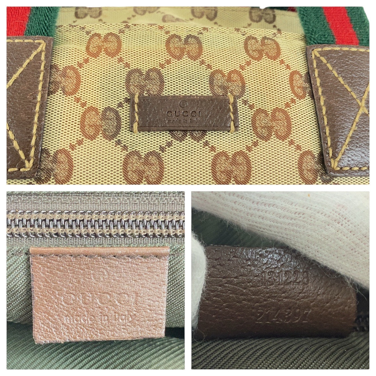 GUCCI Tote Bag 131228 GG canvas, leather Brown beige Tote Bag Shoulder Bag Sherry line Women Used Authentic