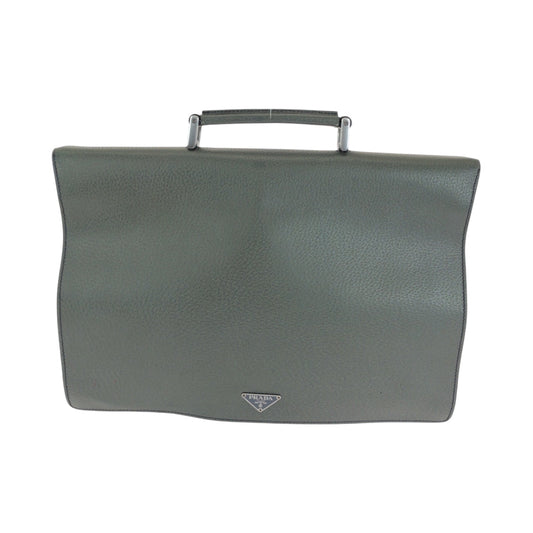 PRADA Business bag leather Green Blue SilverMetal Business bag handbag Bicolor triangleWith logo mens Used Authentic