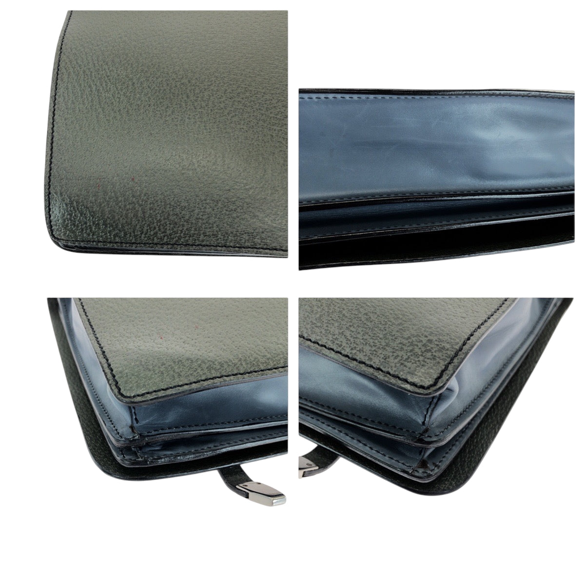 PRADA Business bag leather Green Blue SilverMetal Business bag handbag Bicolor triangleWith logo mens Used Authentic