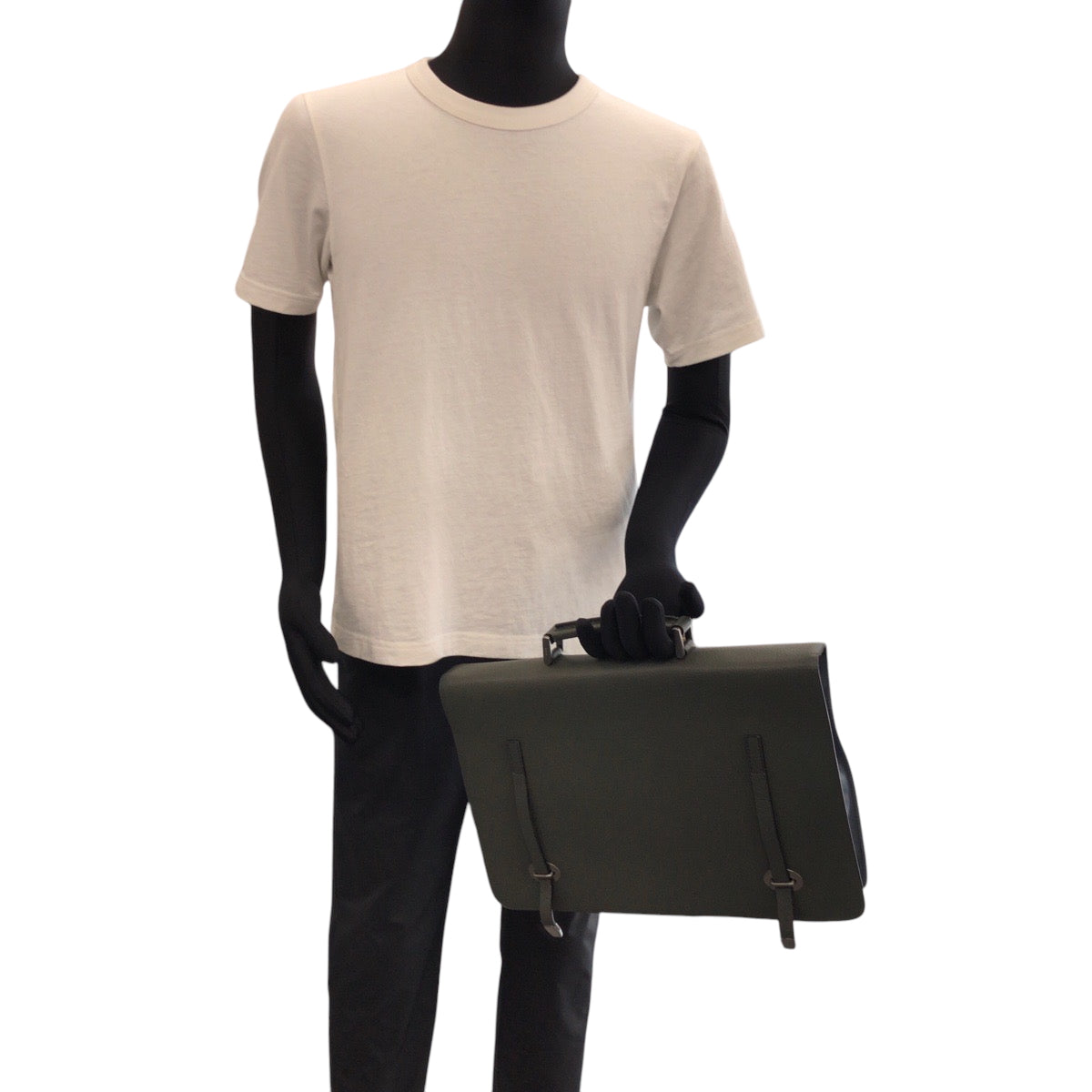 PRADA Business bag leather Green Blue SilverMetal Business bag handbag Bicolor triangleWith logo mens Used Authentic