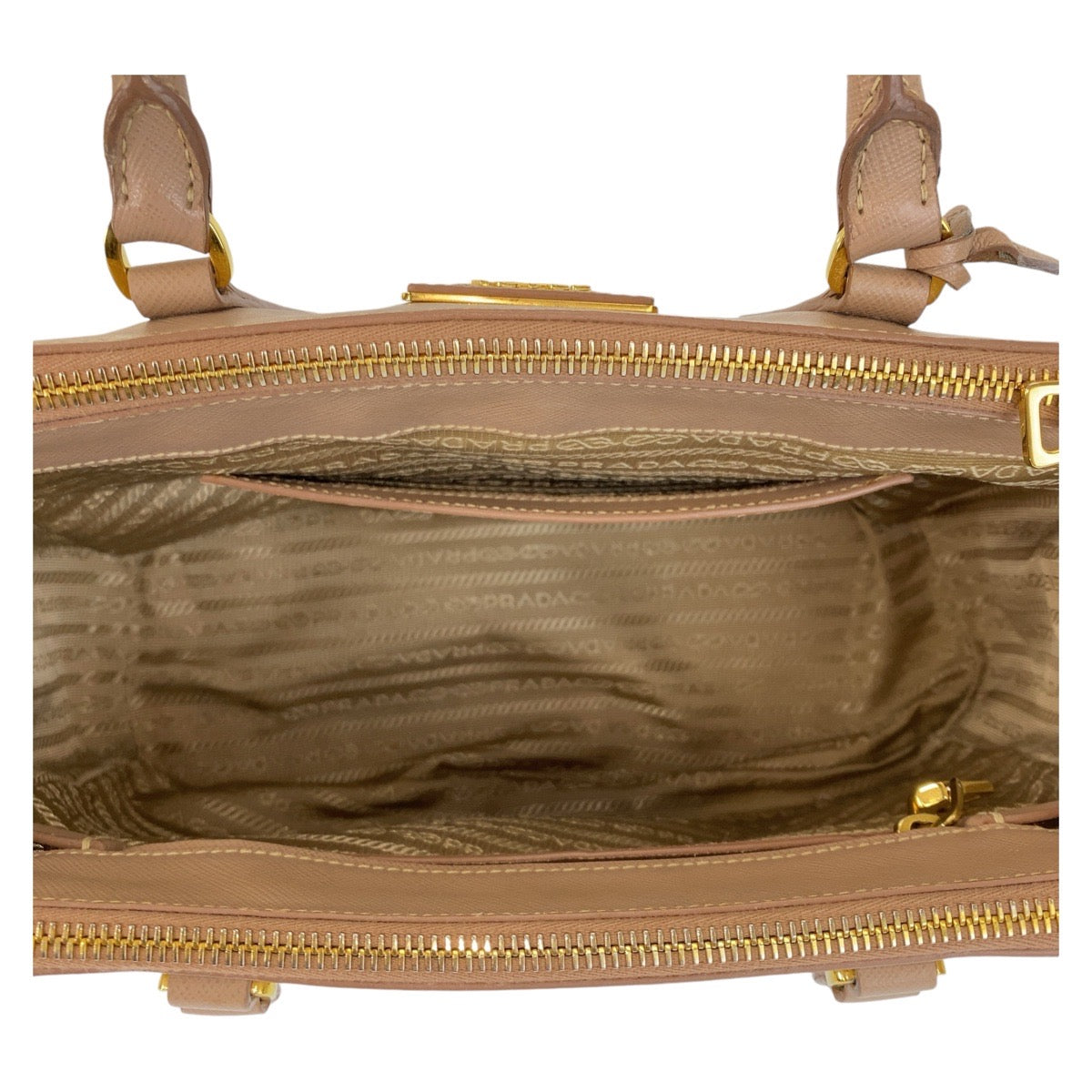 PRADA Handbag leather Beige Gold Metal Handbag Crossbody Shoulder Bag 2way Safiano Galleria TriangleWith logo Women Used Authentic