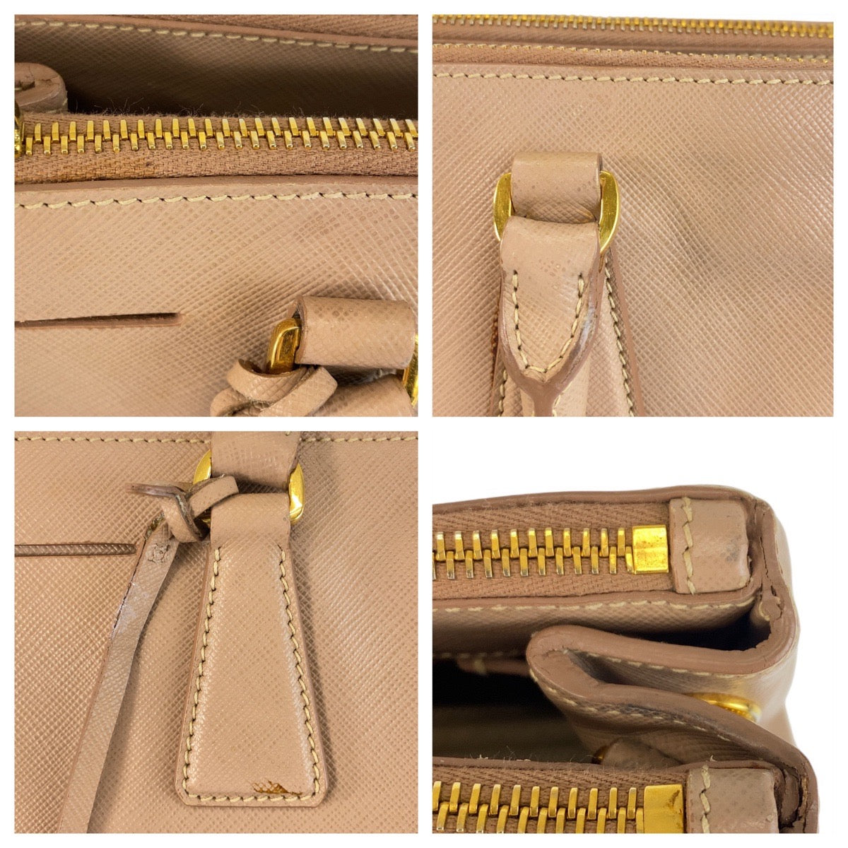 PRADA Handbag leather Beige Gold Metal Handbag Crossbody Shoulder Bag 2way Safiano Galleria TriangleWith logo Women Used Authentic
