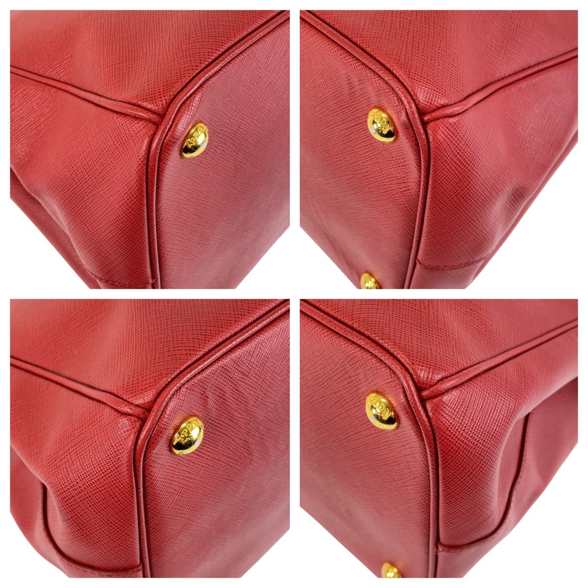 PRADA Handbag leather Red Gold Metal Handbag Safiano Galleria Women Used Authentic