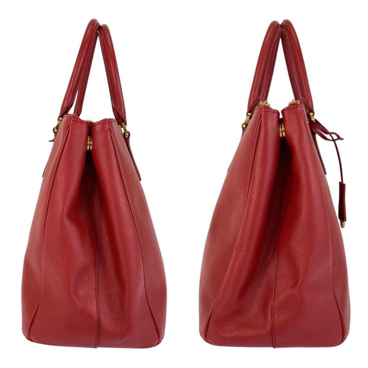 PRADA Handbag leather Red Gold Metal Handbag Safiano Galleria Women Used Authentic