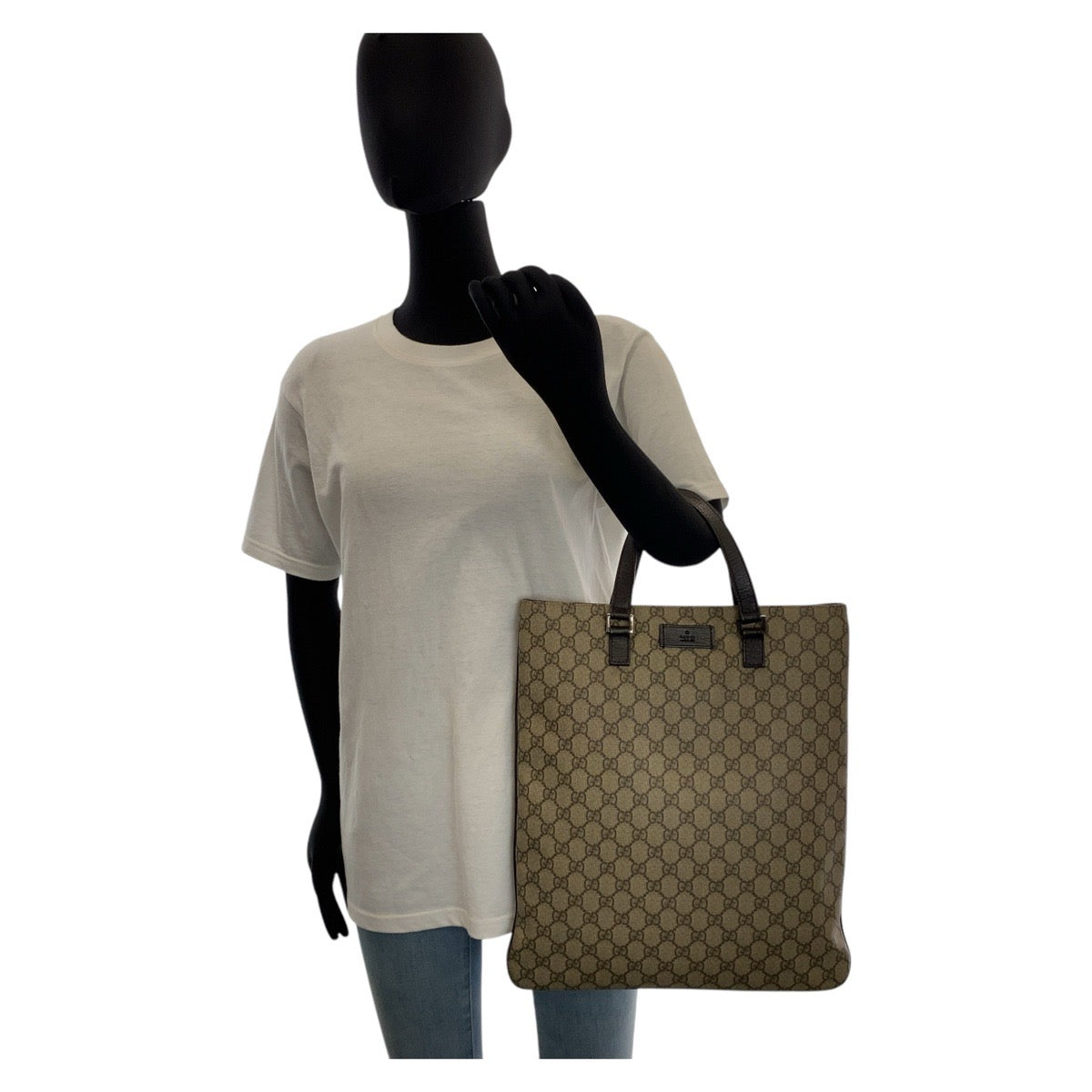 GUCCI Tote Bag 131258 GG Supreme canvas, leather Beige brown Tote Bag Women Used Authentic