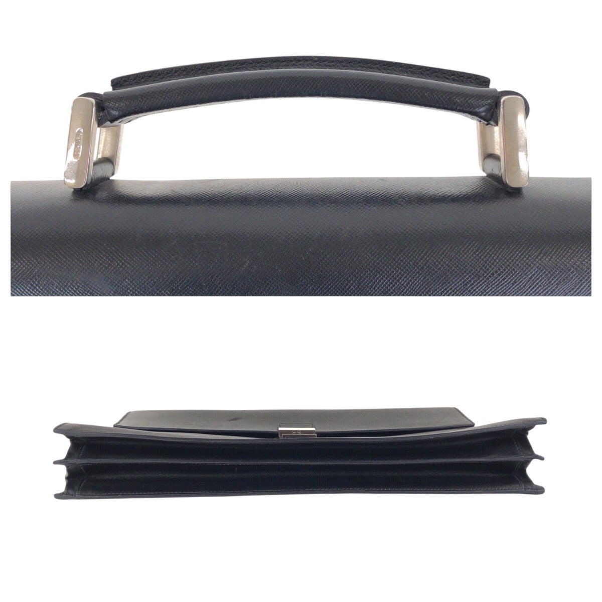 PRADA Business bag leather Black SilverMetal Business bag briefcase Safiano mens Used Authentic