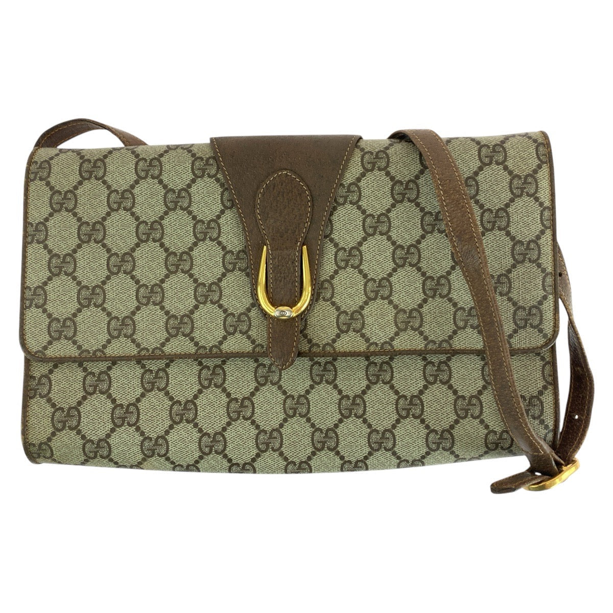 GUCCI Shoulder Bag 94 02 050 GG Supreme canvas, leather Brown Gold Metal Shoulder Bag pochette Old Gucci Women Used Authentic