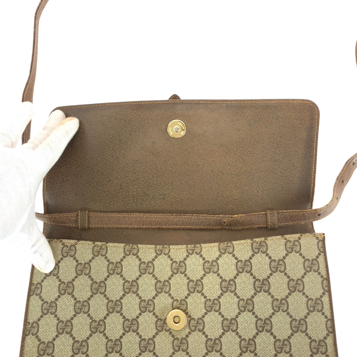 GUCCI Shoulder Bag 94 02 050 GG Supreme canvas, leather Brown Gold Metal Shoulder Bag pochette Old Gucci Women Used Authentic