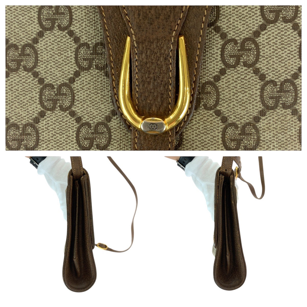 GUCCI Shoulder Bag 94 02 050 GG Supreme canvas, leather Brown Gold Metal Shoulder Bag pochette Old Gucci Women Used Authentic