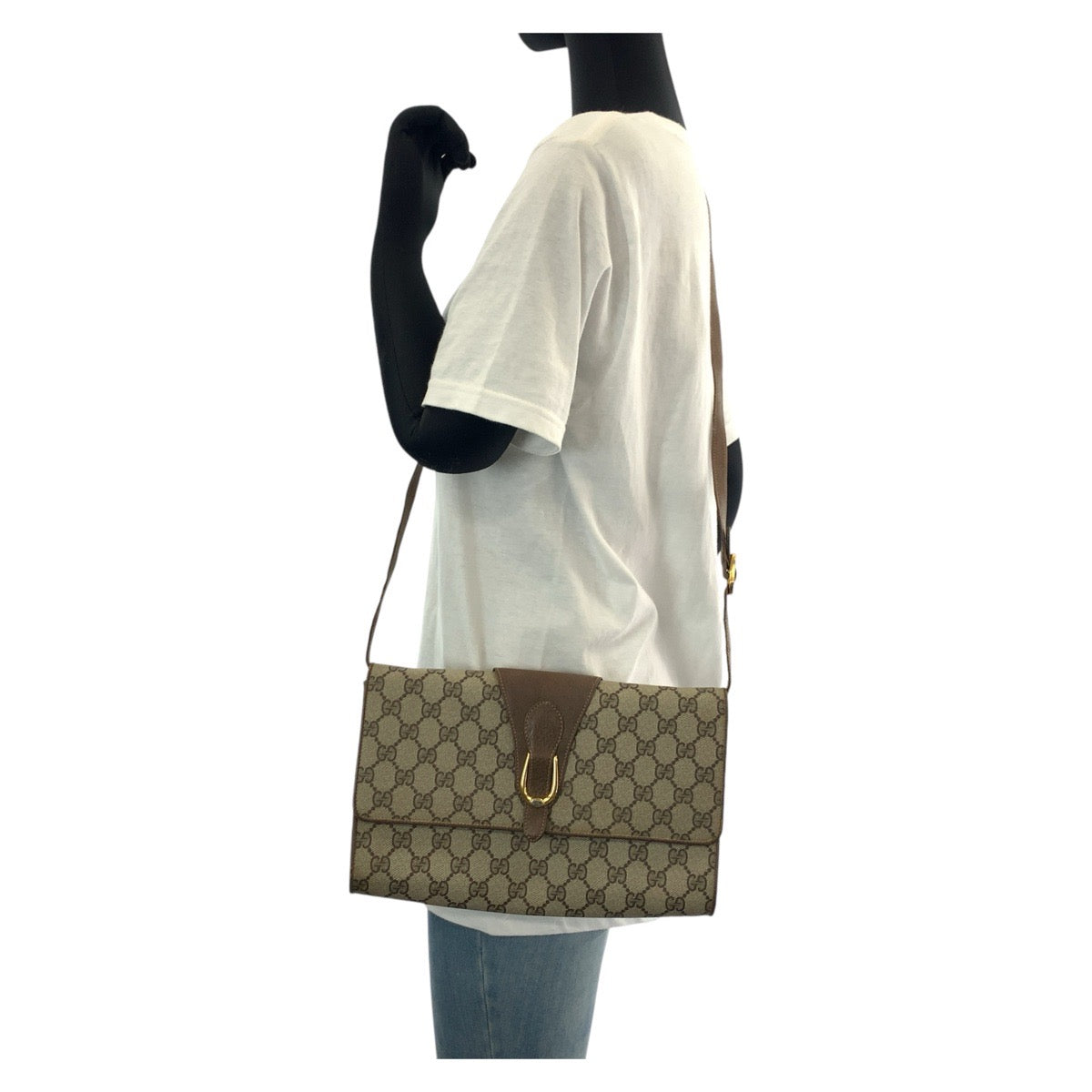 GUCCI Shoulder Bag 94 02 050 GG Supreme canvas, leather Brown Gold Metal Shoulder Bag pochette Old Gucci Women Used Authentic