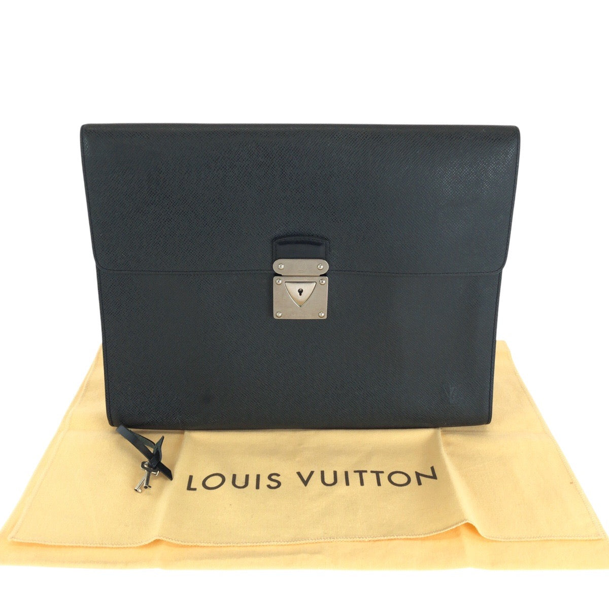 LOUIS VUITTON Business bag M31062 leather Ardoise Black SilverMetal Business bag briefcase Taiga Minuto mens Used Authentic