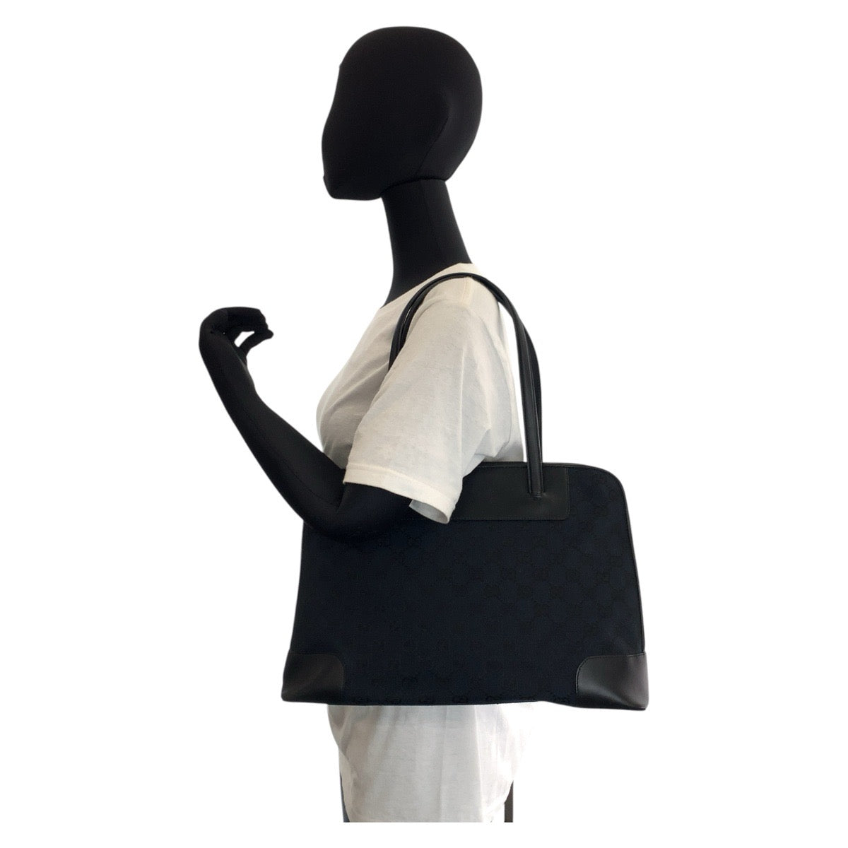 GUCCI Tote Bag 002 1122 GG canvas, leather Black GoldMetal Tote Bag Shoulder Bag Women Used Authentic