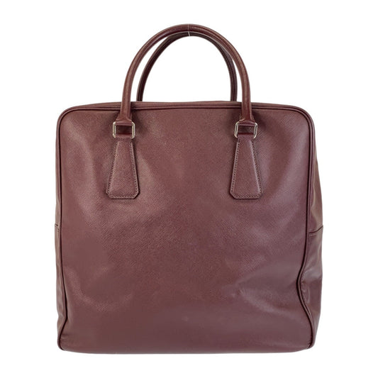 PRADA Boston Duffel bag leather Wine Red SilverMetal Boston Duffel bag Business bag Safiano Triangle With logo mens Used Authentic