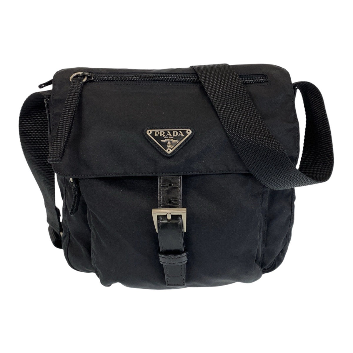 PRADA Shoulder Bag Nylon Black SilverMetal Crossbody Shoulder Bag Messenger Bag Test Triangle With logo Women Used Authentic