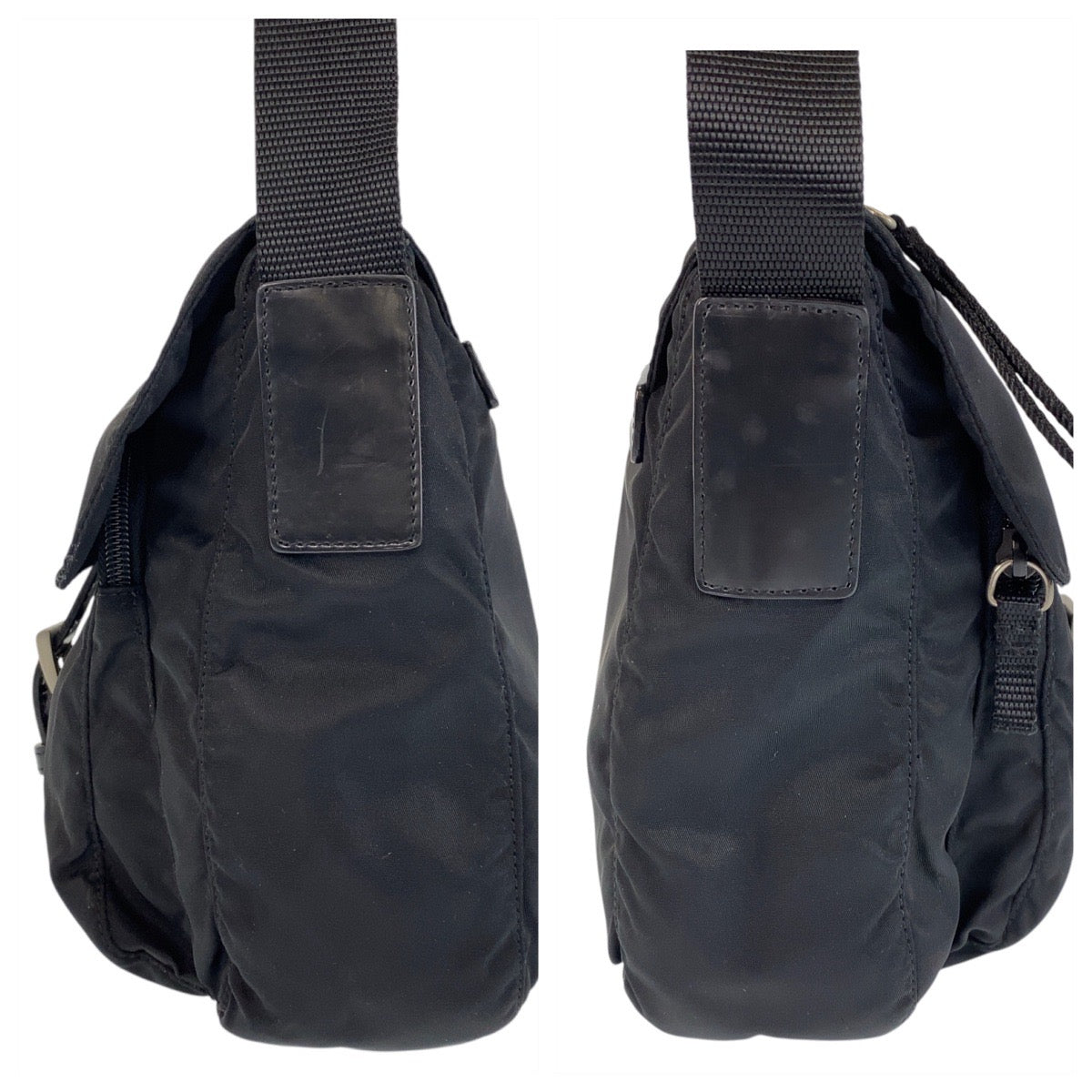 PRADA Shoulder Bag Nylon Black SilverMetal Crossbody Shoulder Bag Messenger Bag Test Triangle With logo Women Used Authentic