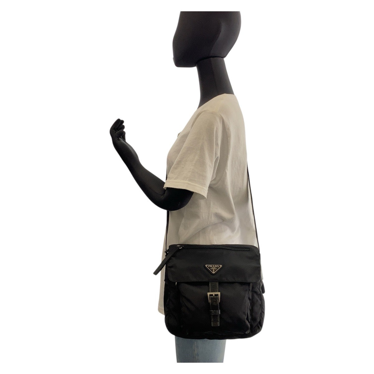 PRADA Shoulder Bag Nylon Black SilverMetal Crossbody Shoulder Bag Messenger Bag Test Triangle With logo Women Used Authentic