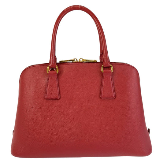 PRADA Handbag leather Red Gold Metal Handbag Safiano Promenade triangleWith logo Women Used Authentic