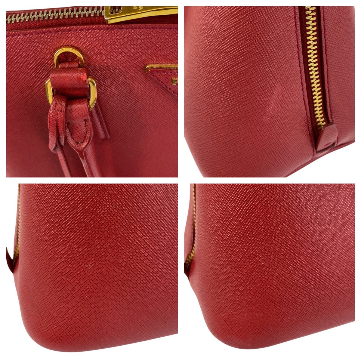 PRADA Handbag leather Red Gold Metal Handbag Safiano Promenade triangleWith logo Women Used Authentic