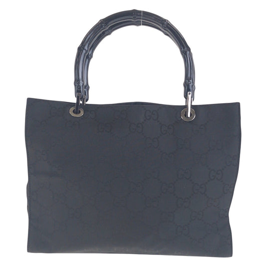 GUCCI Tote Bag 002 1016 GG canvas Black SilverMetal Tote Bag Shoulder Bag Bamboo Women Used Authentic