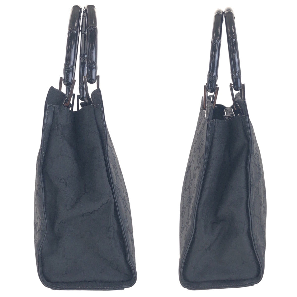 GUCCI Tote Bag 002 1016 GG canvas Black SilverMetal Tote Bag Shoulder Bag Bamboo Women Used Authentic