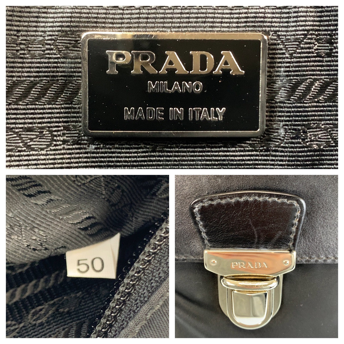 PRADA Business bag Nylon, Leather Black SilverMetal Business bag briefcase Test mens Used Authentic