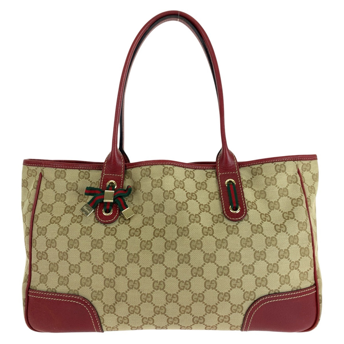 GUCCI Tote Bag 163805 GG canvas, leather Beige Red Gold Metal Tote Bag Shoulder Bag Sherry Line Princess Women Used Authentic