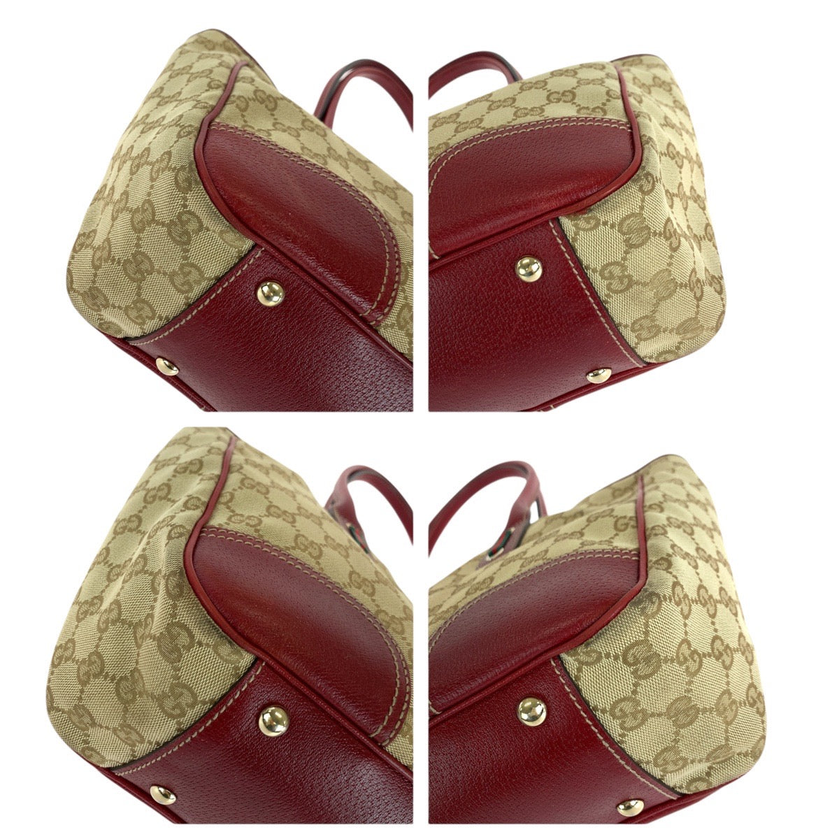 GUCCI Tote Bag 163805 GG canvas, leather Beige Red Gold Metal Tote Bag Shoulder Bag Sherry Line Princess Women Used Authentic
