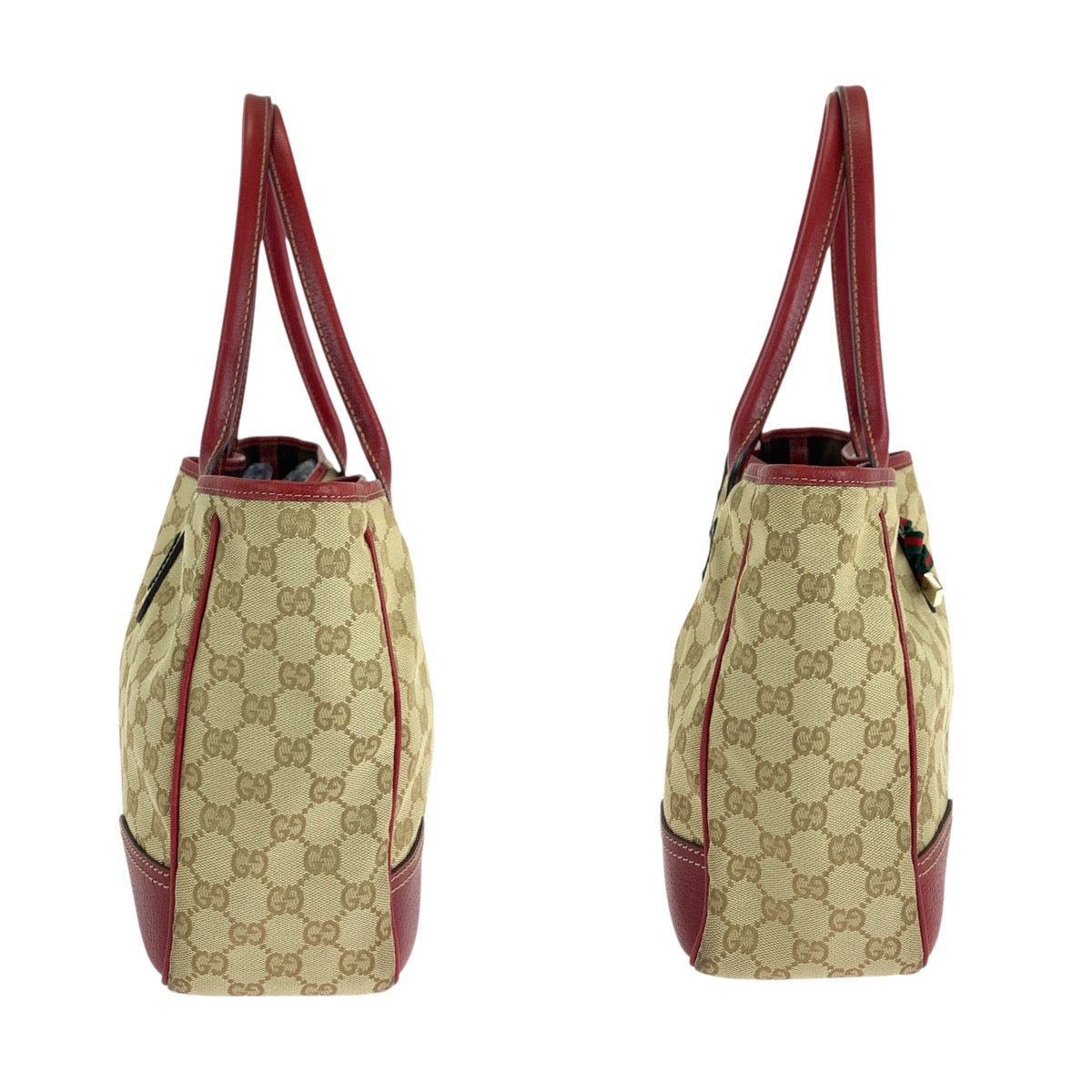 GUCCI Tote Bag 163805 GG canvas, leather Beige Red Gold Metal Tote Bag Shoulder Bag Sherry Line Princess Women Used Authentic